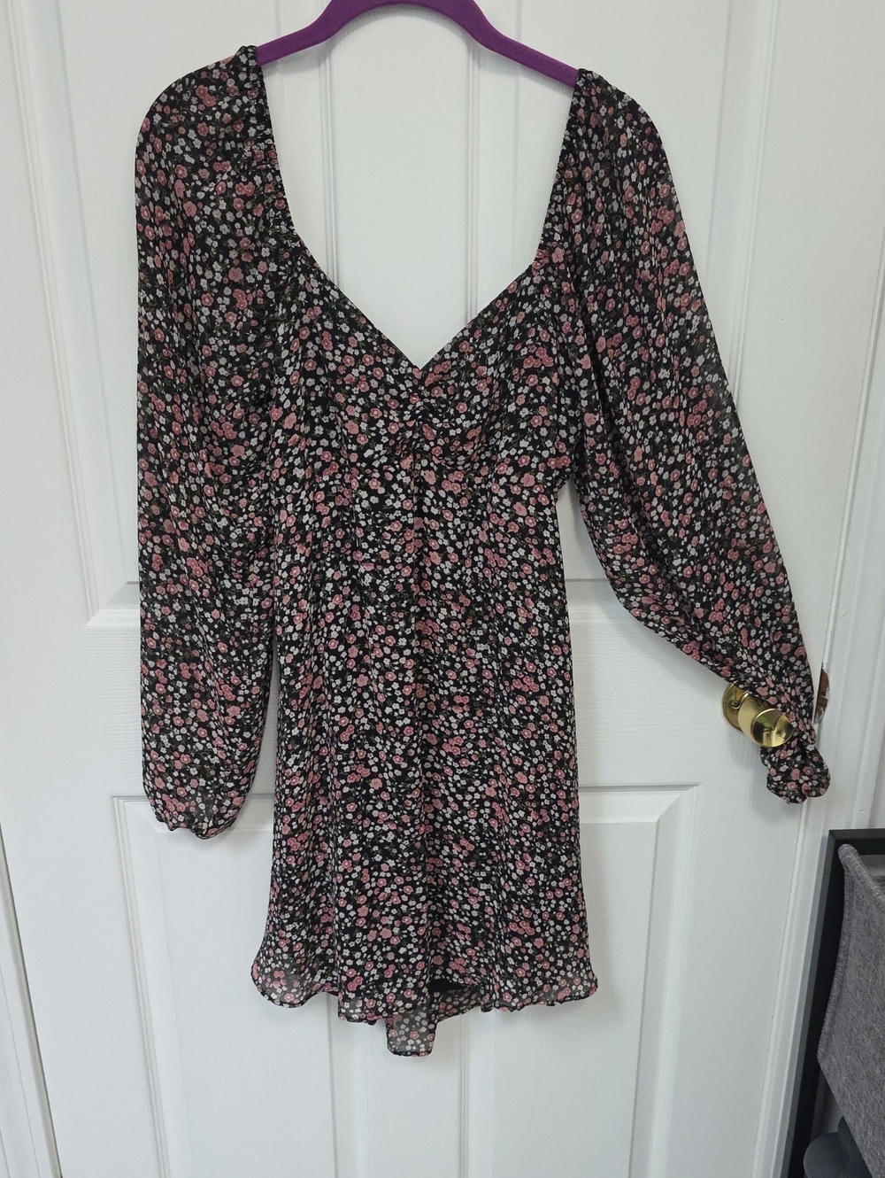 Blue Rain Black Floral V-Neck Long Sleeve Mini Dress